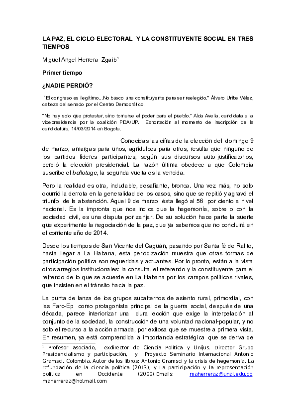 First page of “Proceso de Paz y Constituyente”