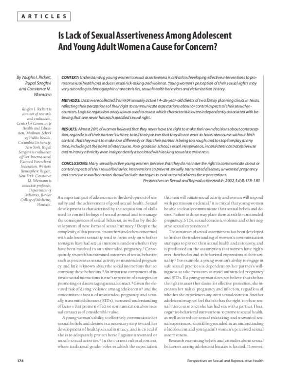 First page of “Is Lack of Sexual Assertiveness Among Adolescent And Young Adult Women a Cause for Concern”