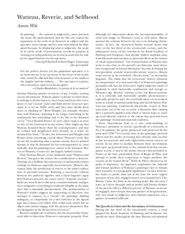 First page of “"Watteau, Reverie, and Selfhood" [2015–2016 James L. Clifford Prize, American Society for Eighteenth-Century Studies (ASECS)]”