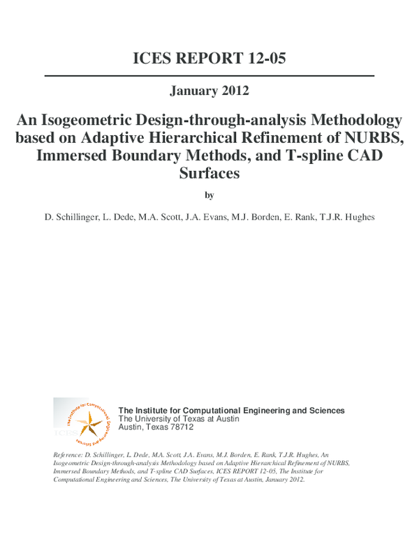 First page of “An Isogeometric Design-through-analysis Methodology based on Adaptive Hierarchical Refinement of NURBS, Immersed Boundary Methods, and T-spline CAD Surfaces”