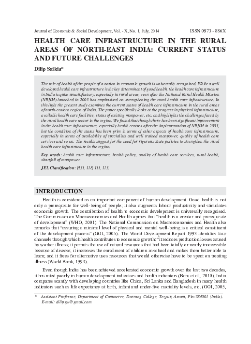 First page of “Health Care Infrastructure in the Rural Areas of North-East India: Current Status and Future Challenges”