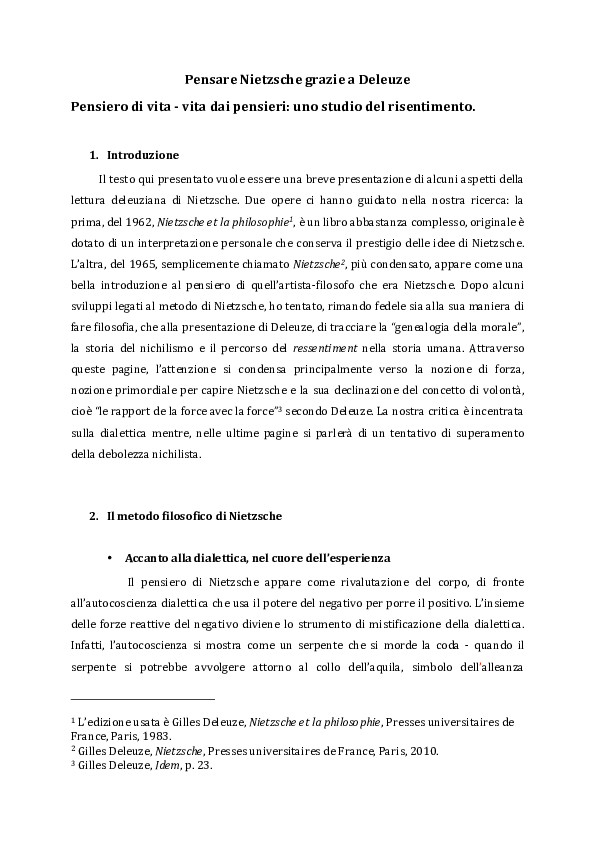 First page of “Pensare Nietzsche grazie a Deleuze”