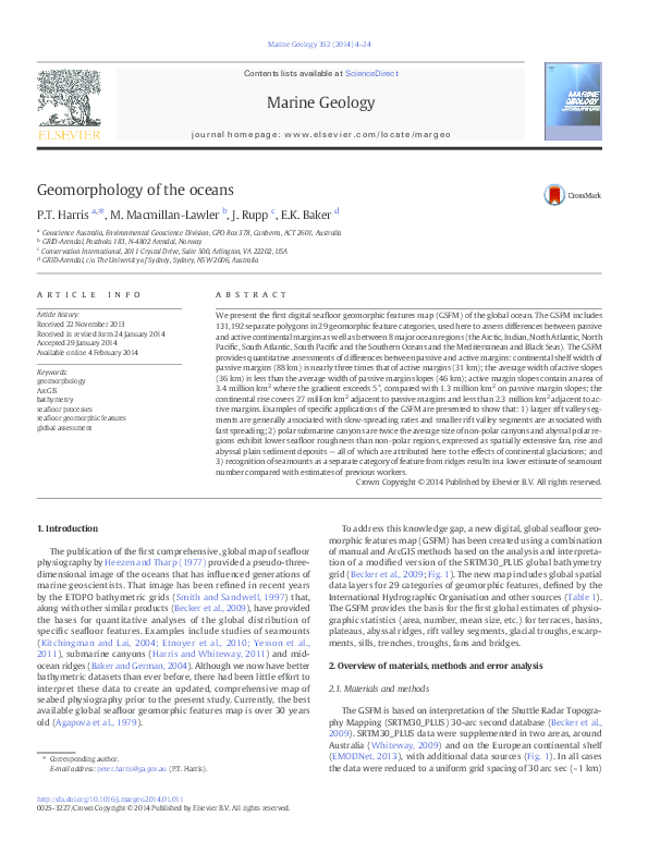 First page of “Geomorphology of the oceans”