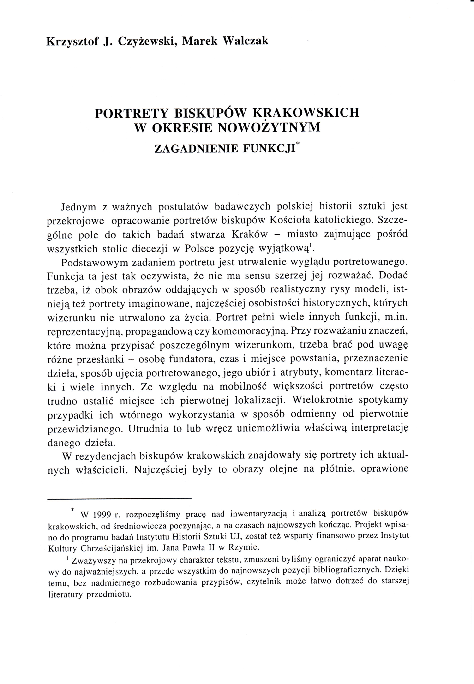 First page of “Portrety biskupów krakowskich w okresie nowożytnym. Zagadnienie funkcji”