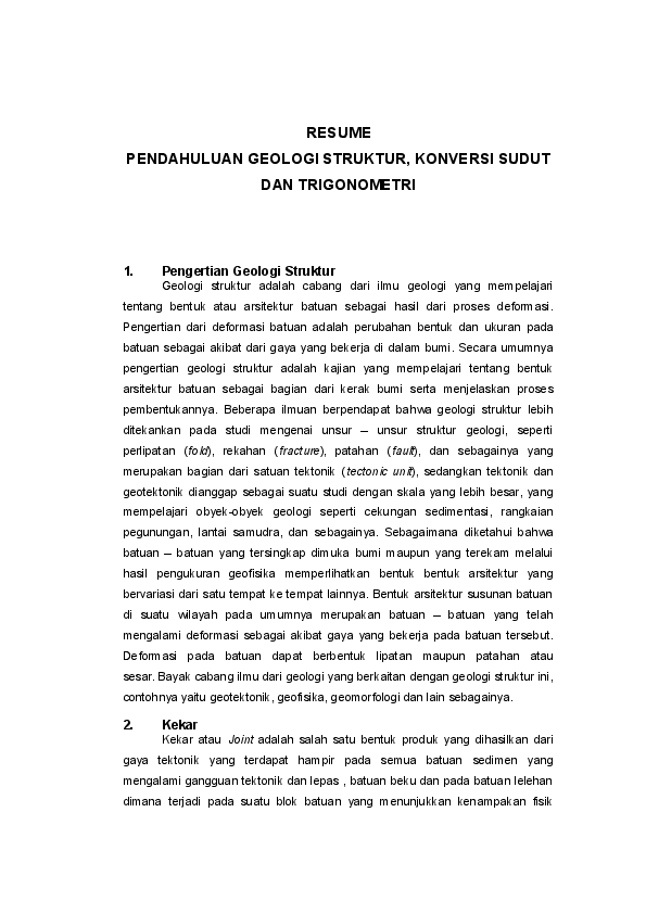 First page of “Pendahuluan Geologi Struktur, Trigonometri, dan Konversi Sudut”