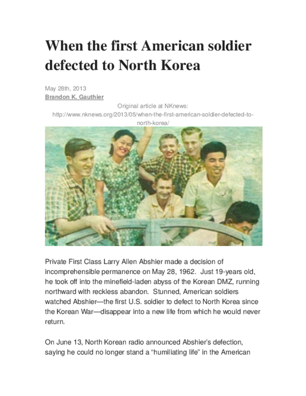 First page of “When the first American soldier defected to North Korea”