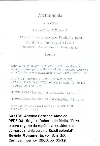 First page of “Para o bom regime da república: ouvidores e câmaras municipais no Brasil colonial”