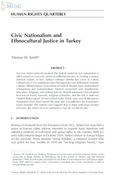 First page of “Civic Nationalism and Ethnocultural Justice in Turkey”