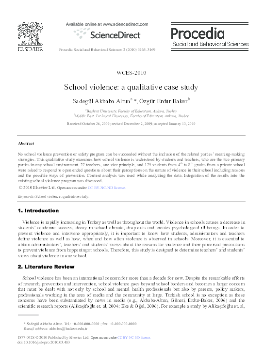 First page of “School Violance: A Qualitative Case Study”