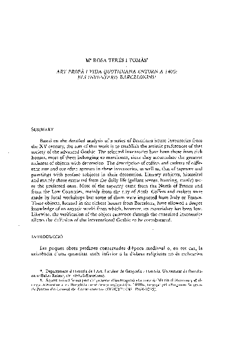 First page of “Art profà i vida quotidiana entorn a 1400: els inventaris barcelonins”