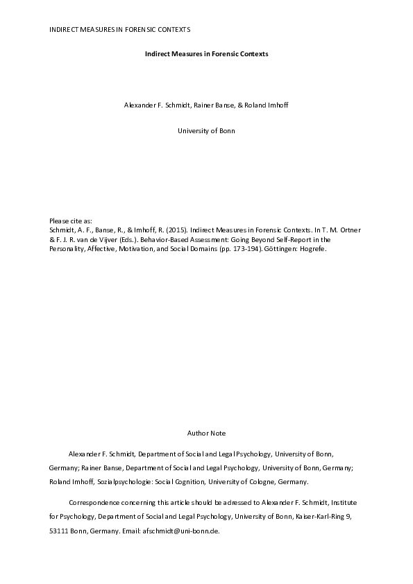 First page of “Indirect Measures in Forensic Contexts”