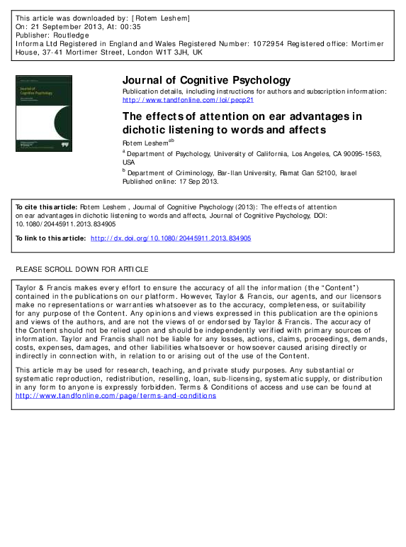 First page of “The effects of attention on ear advantages in dichotic listening to words and affects”