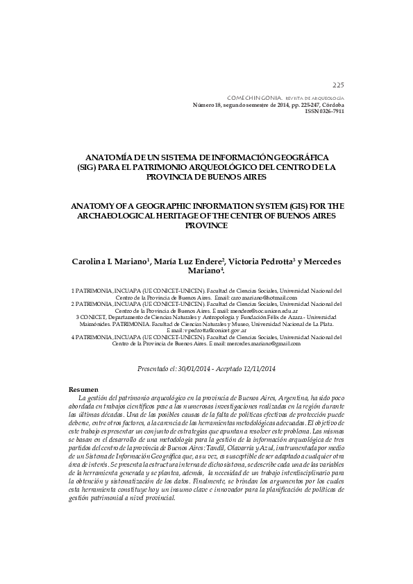 First page of “Anatomía de un Sistema de Información Geográfica (SIG) para el centro de la provincia de Buenos Aires”