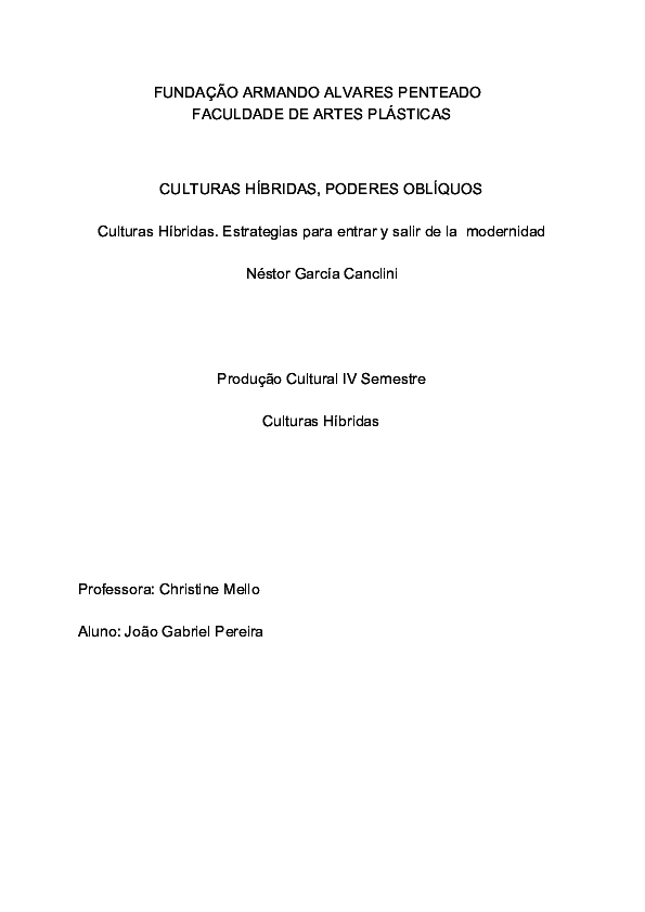 First page of “Culturas Híbridas”