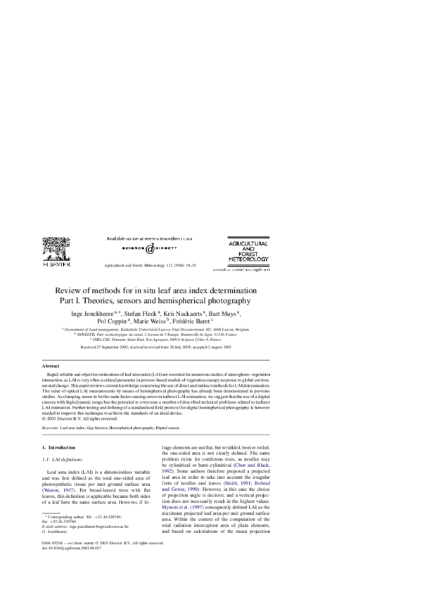 First page of “Review of methods for in situ leaf area index determination”