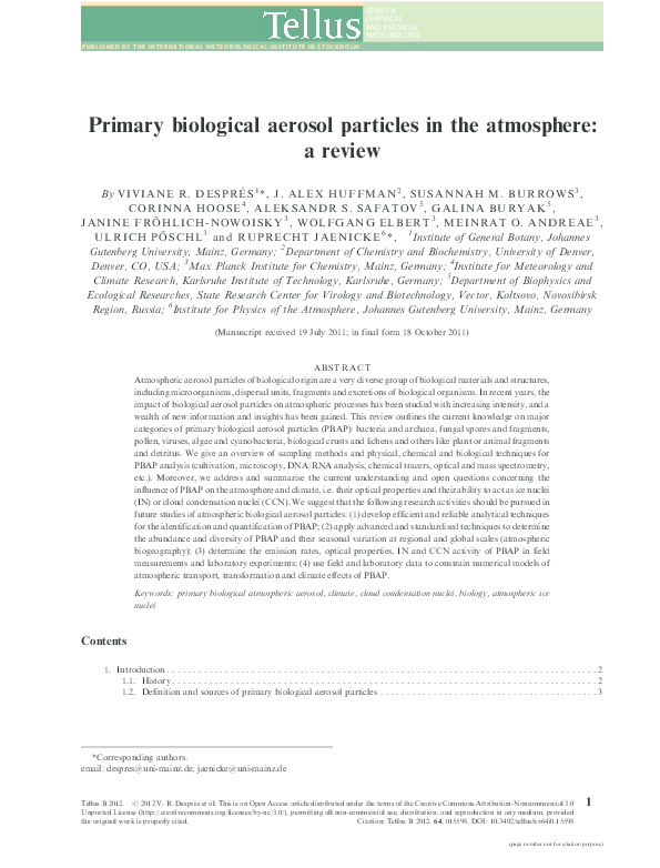 First page of “Primary biological aerosol particles in the atmosphere: a review”