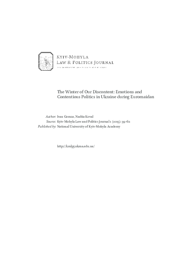 First page of “The Winter of Our Discontent: Emotions and Contentious Politics in Ukraine during Euromaidan”