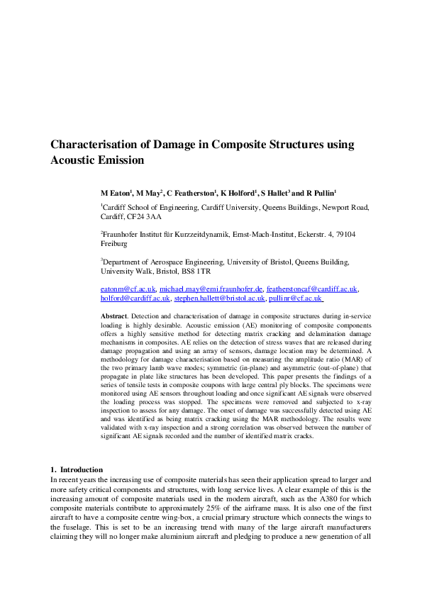 First page of “Characterisation of Damage in Composite Structures using Acoustic Emission”