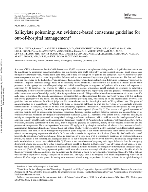 First page of “Salicylate poisoning: An evidence-based consensus guideline for out-of-hospital management*”