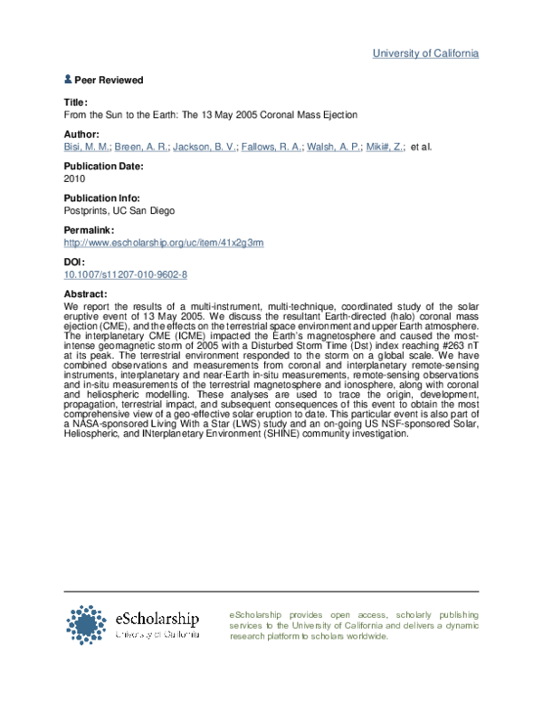 First page of “From the Sun to the Earth: The 13 May 2005 Coronal Mass Ejection”