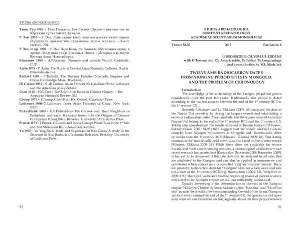 First page of “Twelve Radiocarbon Dates for Xiongnu sites in Mongolia”