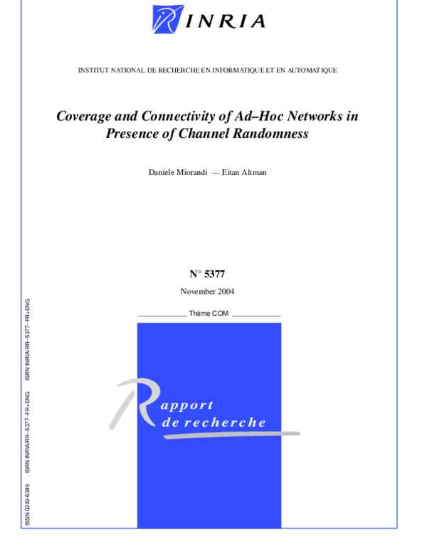 First page of “Coverage and connectivity of ad hoc networks presence of channel randomness”