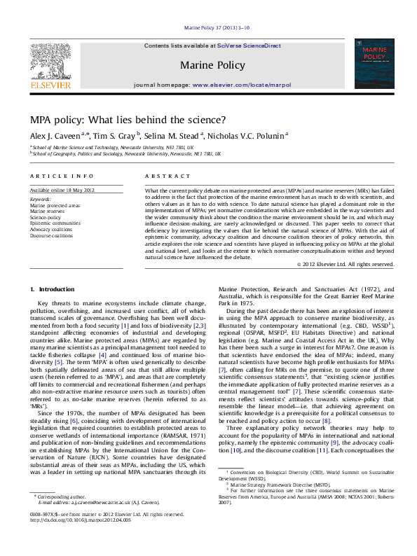 First page of “MPA policy: What lies behind the science?”