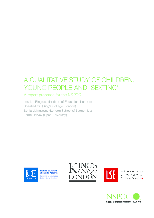 First page of “A qualitative study of children, young people and 'sexting' : Research Report”