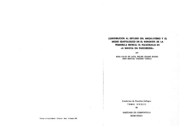 First page of “Contribucion al estudio del megalitismo y el medio edafologico en el Noroeste de la Peninsula Ibérica: el paleosuelo de A mamoa da Parxubeira”