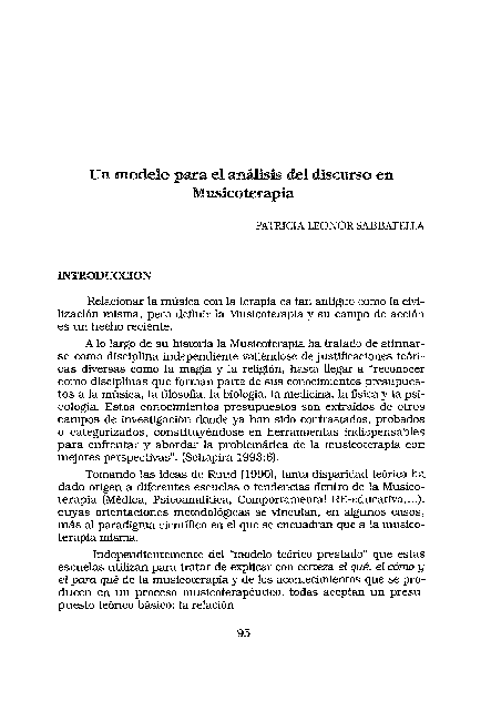 First page of “Un modelo para el análisis del discurso en musicoterapia”