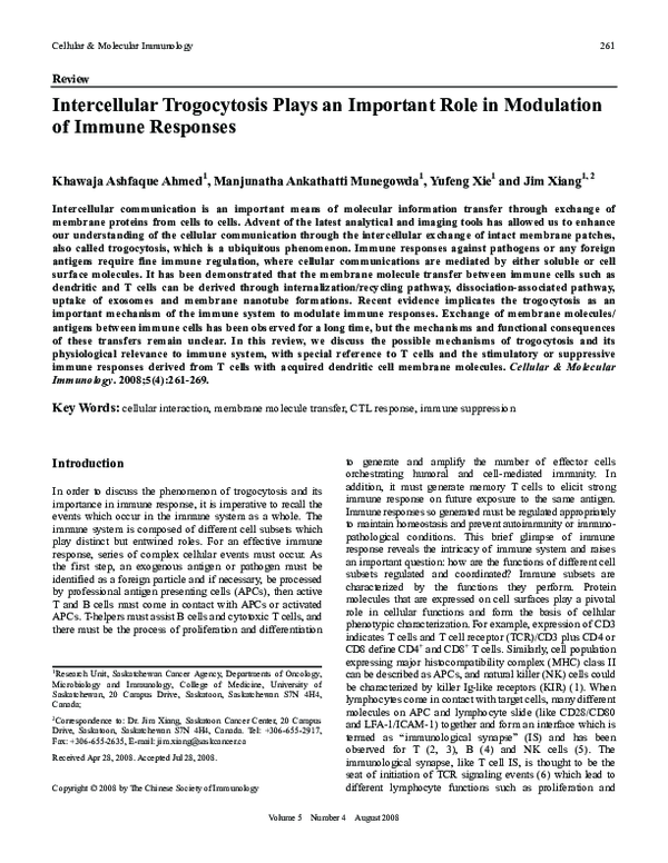 First page of “Intercellular trogocytosis plays an important role in modulation of immune responses”