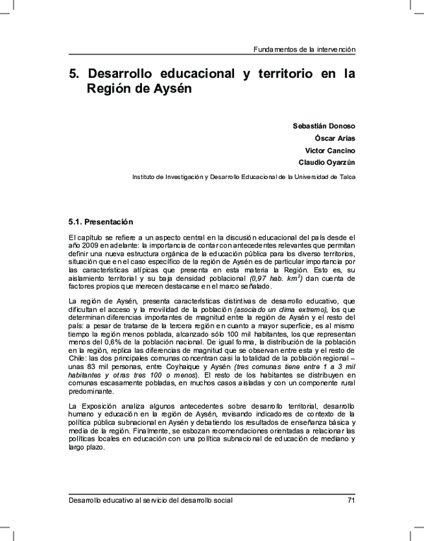 First page of “Desarrollo Educacional y Territorio en la Región de Aysén ”