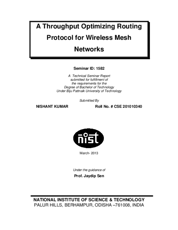 First page of “A Throughput Optimizing Routing Protocol for Wireless Mesh Networks”