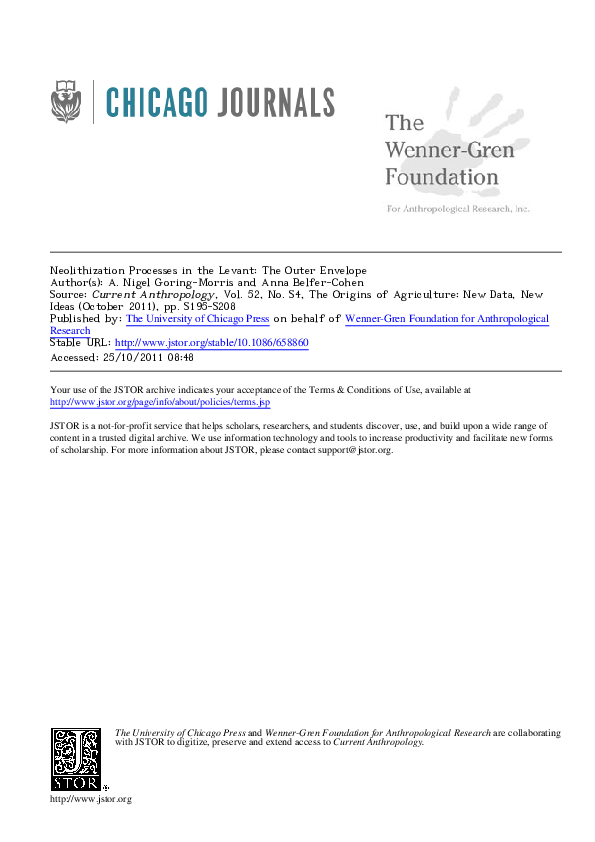 First page of “Neolithization Processes in the Levant: The Outer Envelope”