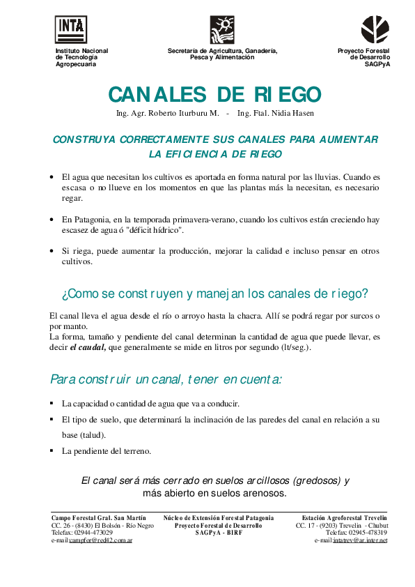 First page of “CANALES DE RIEGO”