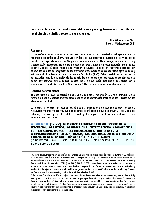 First page of “Las instancias técnicas de evaluación gubernamental en México”