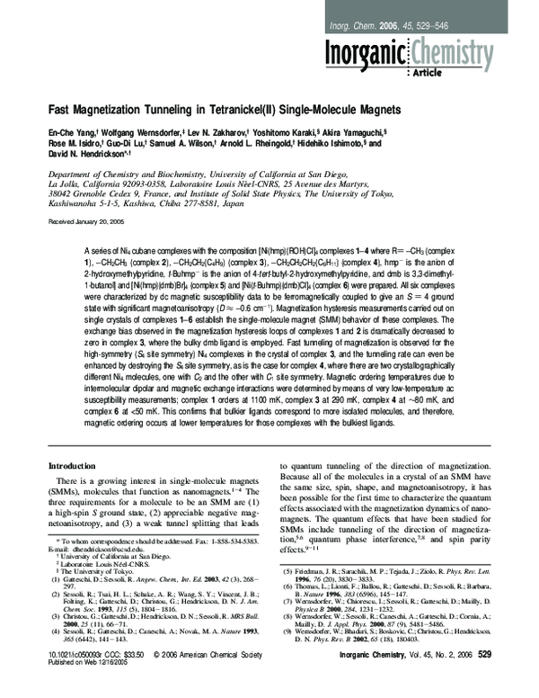 First page of “Fast Magnetization Tunneling in Tetranickel(II) Single-Molecule Magnets”