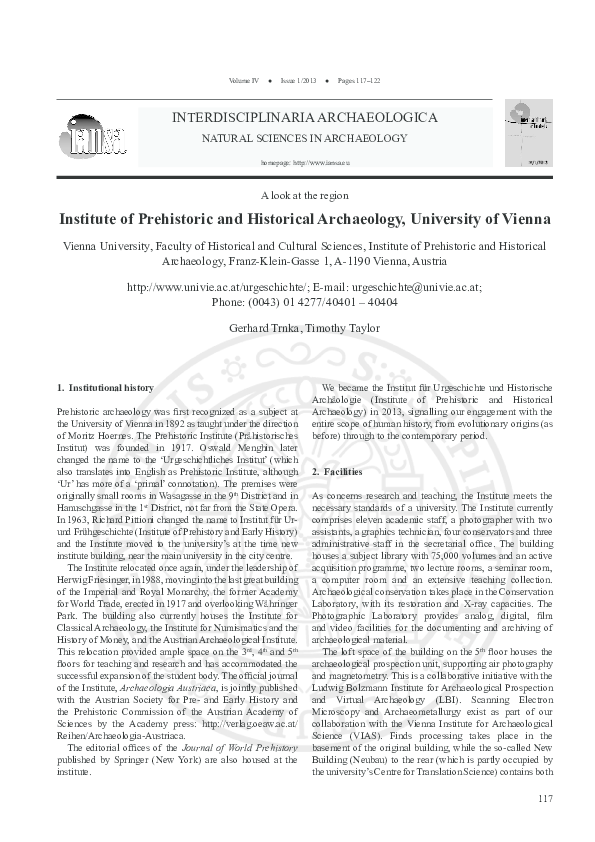 First page of “Institute of Prehistoric and Historical Archaeology, University of Vienna”