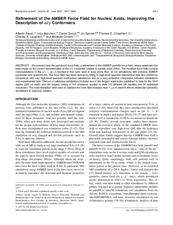 First page of “Refinement of the AMBER Force Field for Nucleic Acids: Improving the Description of α/ γ Conformers”