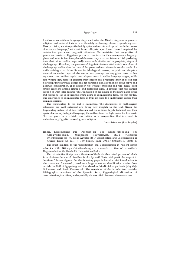 First page of “2012. E.-S. Lincke, Die Prinzipien der Klassifizierung im Altägyptischen”