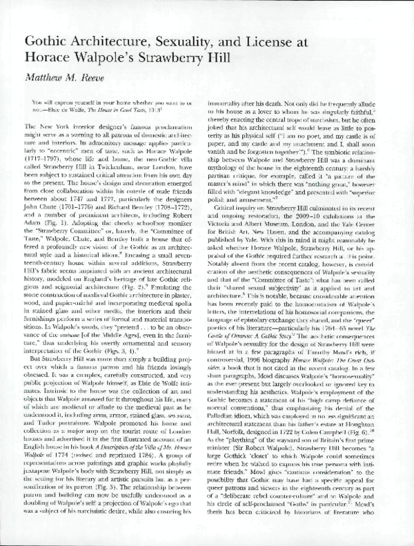 First page of “"Gothic Architecture, Sexuality and License at Horace Walpole's Strawberry Hill", Art Bulletin 2013”