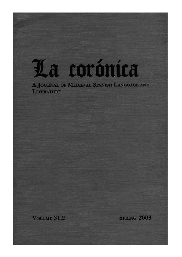 First page of “Lillian von der Walde Moheno, “La novela sentimental, un género posible”, en La corónica 31.2 (Spring 2003), 316-319.”