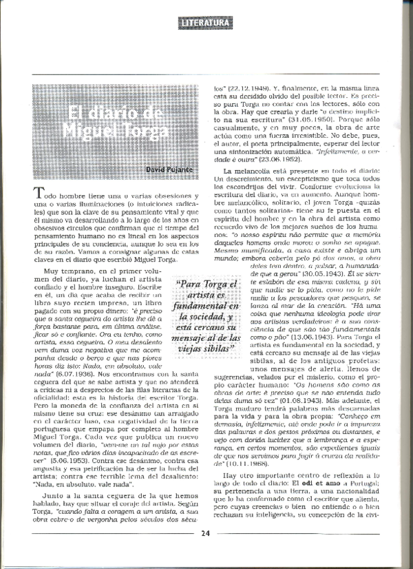 First page of “El "Diario" de Miguel Torga”