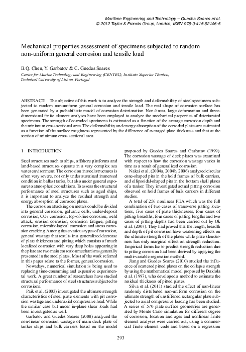 First page of “Mechanical properties assessment of specimens subjected to random non-uniform general corrosion and tensile load”