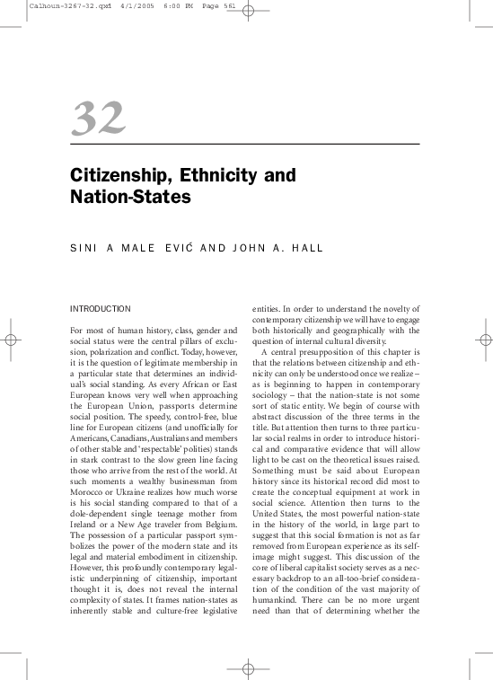 First page of “Citizenship, Ethnicity and Nation-States”