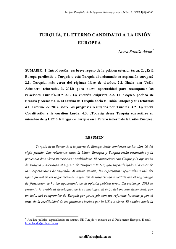 First page of “Turquía, el eterno candidato a la Unión Europea”