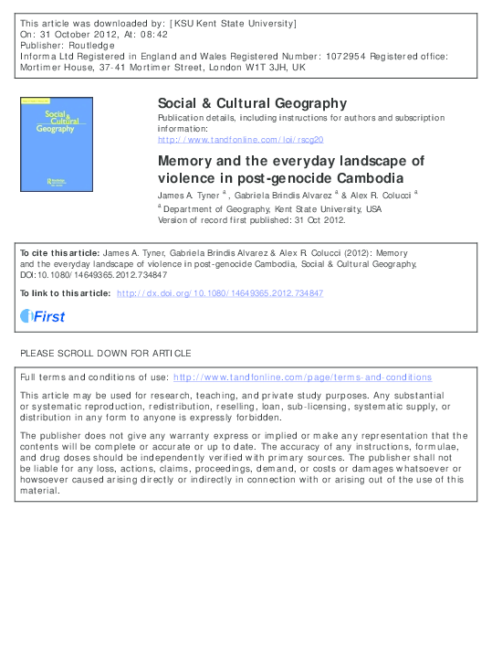 First page of “Memory and the everyday landscape of violence in post-genocide Cambodia”