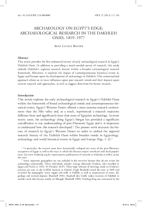 First page of “Archaeology on Egypt's Edge: Archaeological Research in Egypt’s Dakhleh Oasis, 1819-1977”