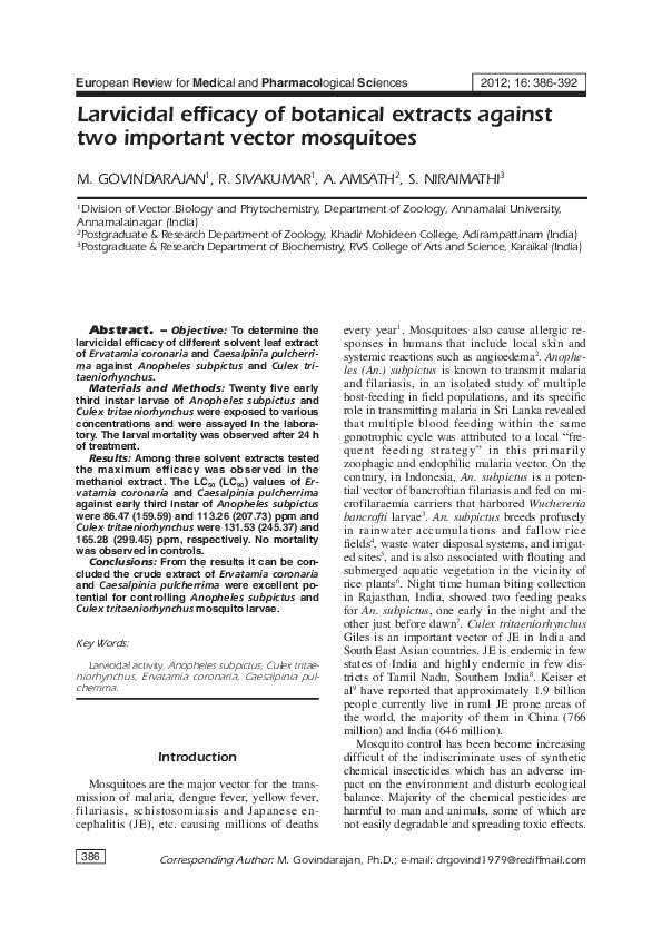 First page of “GOVINDARAJAN 3 Larvicidal efficacy of botanical. 2012”