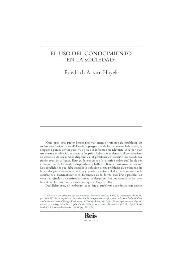 First page of “EL USO DEL CONOCIMIENTO EN LA SOCIEDAD 1”